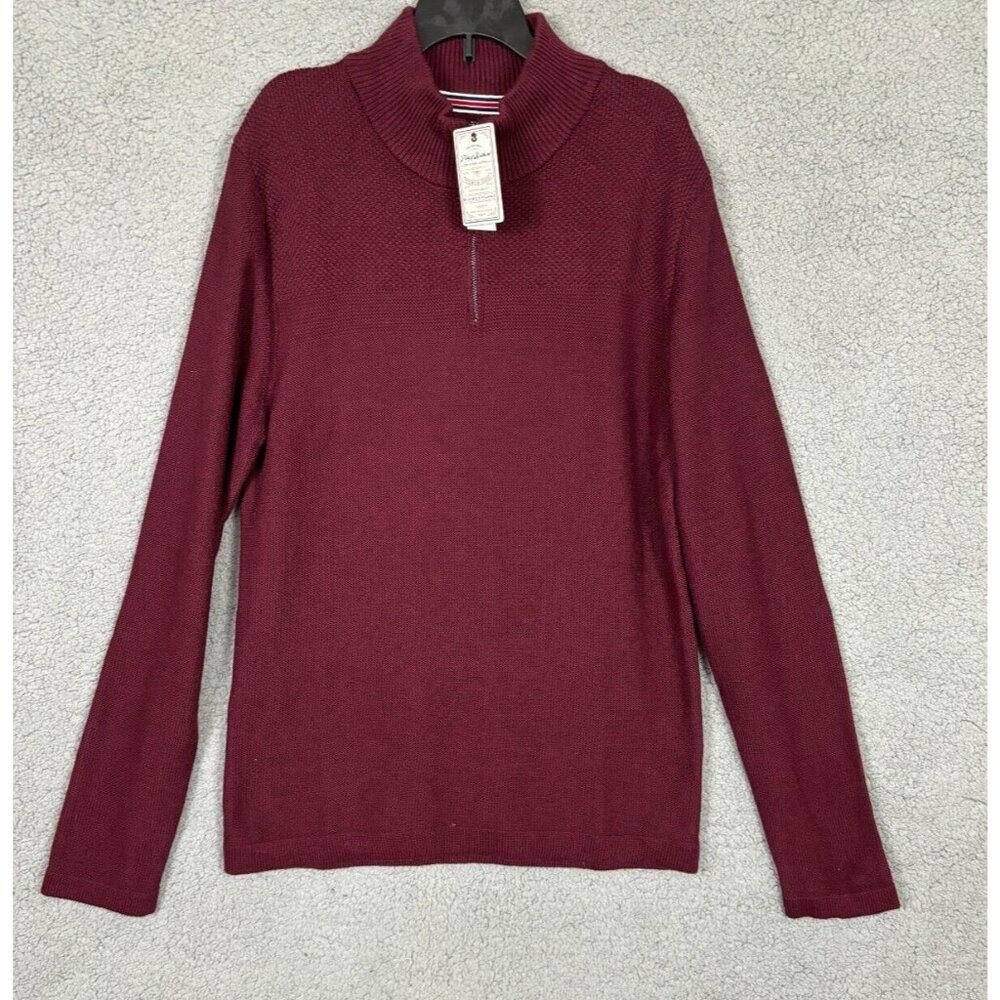 Flag & Anthem Mens Henryville Quarter-Zip Pullover Sweater Burgundy Medium NWT's
